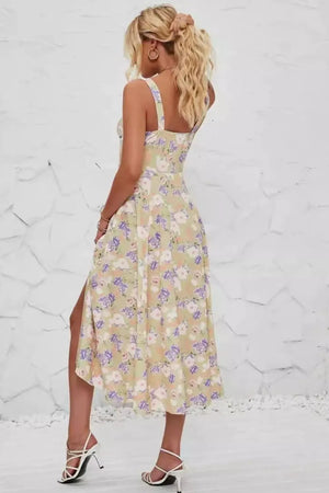 Floral Print Cami Dress with Side Slit - StyleLure