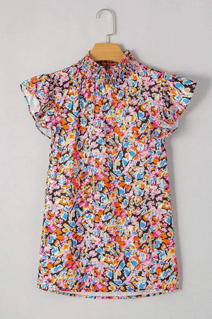 Floral Print Flutter Sleeve Blouse Top - StyleLure