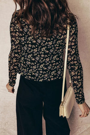 Floral Print Mesh Tank Button Front Slim Cardigan 2pcs Set - StyleLure