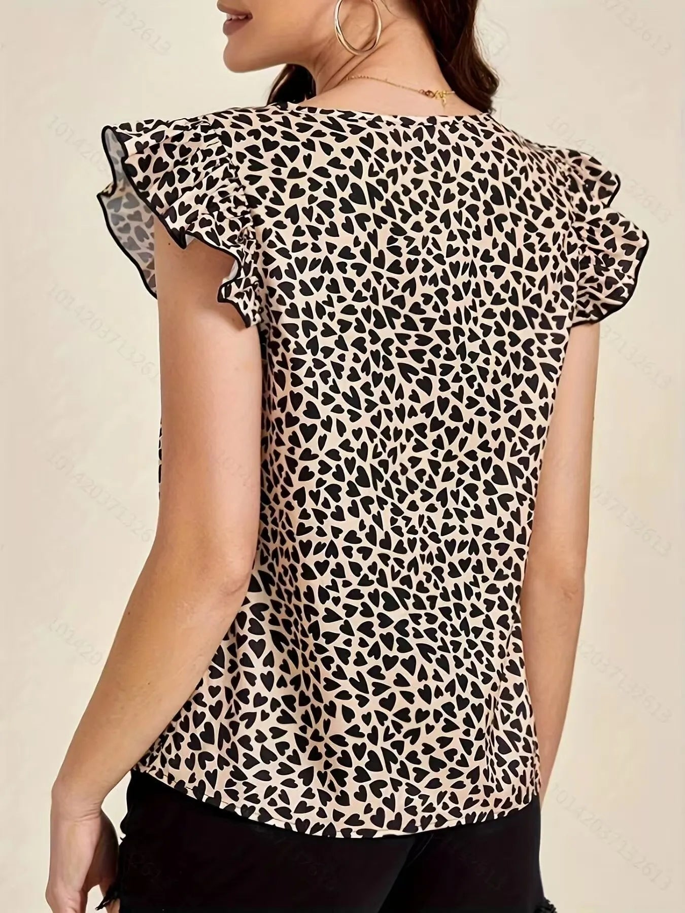 Floral Print Ruffle Sleeve V - Neck Blouse - StyleLure