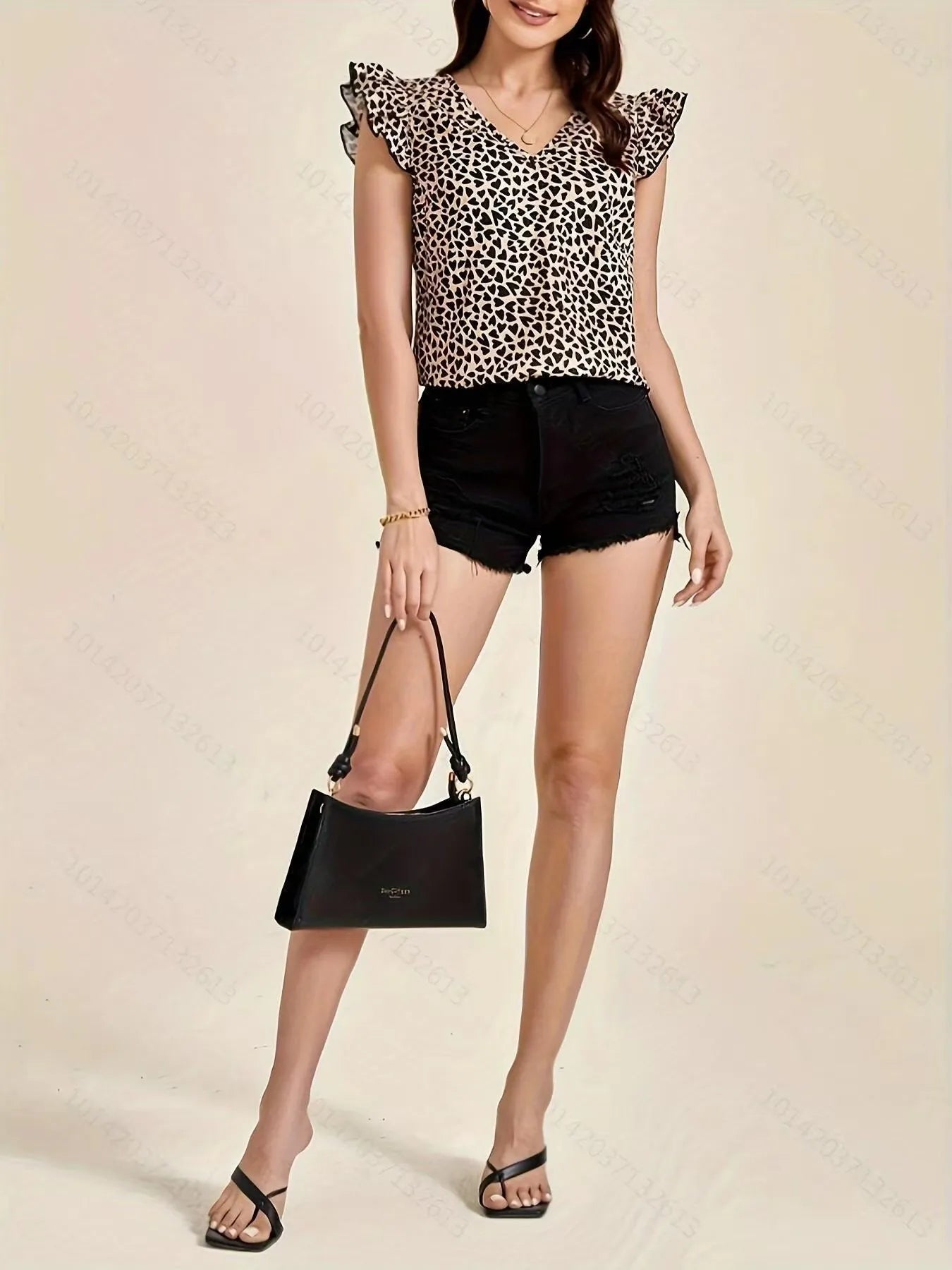 Floral Print Ruffle Sleeve V - Neck Blouse - StyleLure