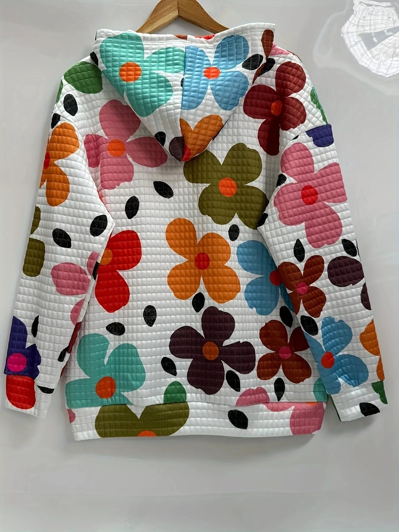 Floral Print Textured Drawstring Hoodie - StyleLure