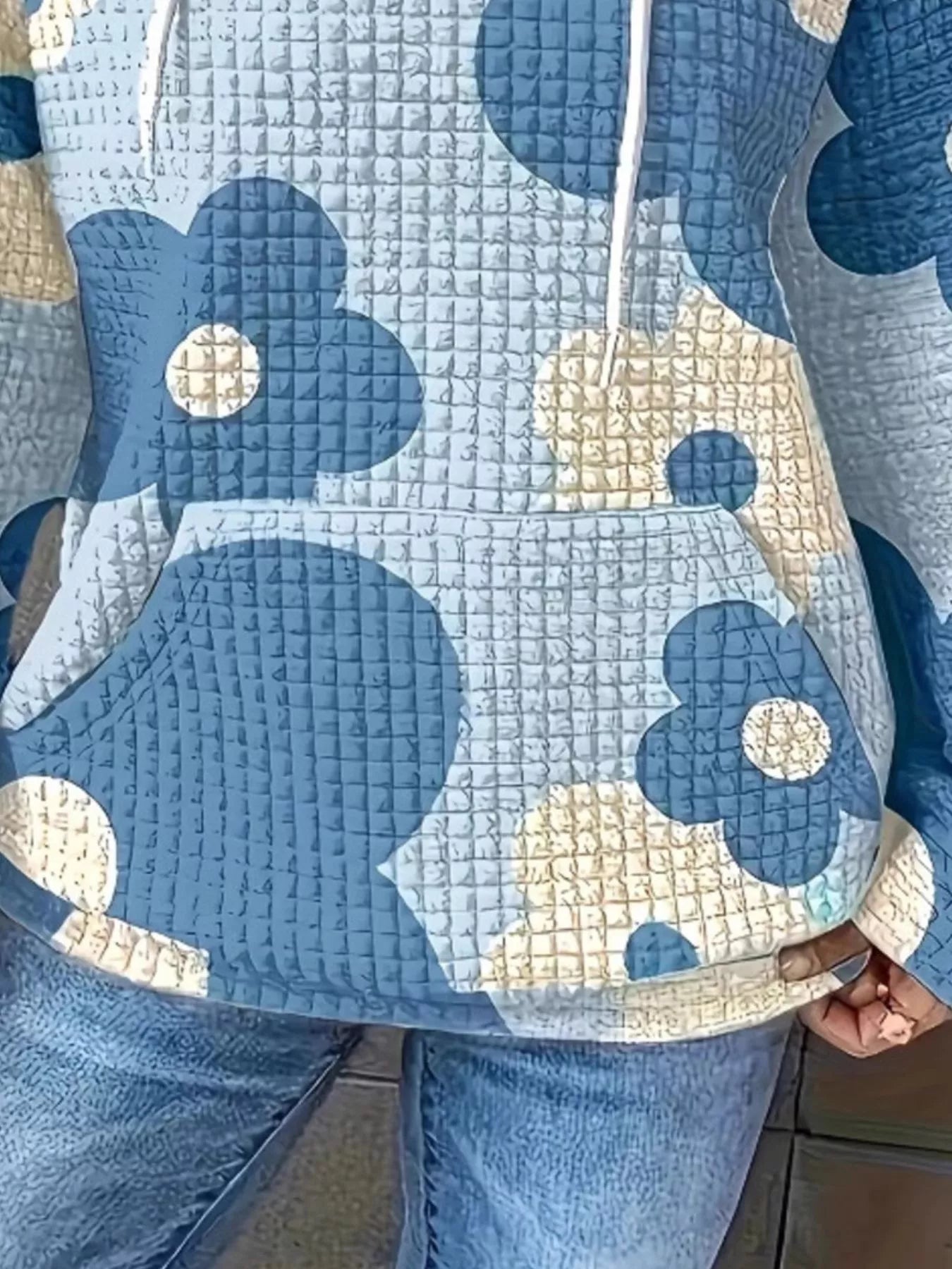 Floral Print Textured Drawstring Hoodie - StyleLure