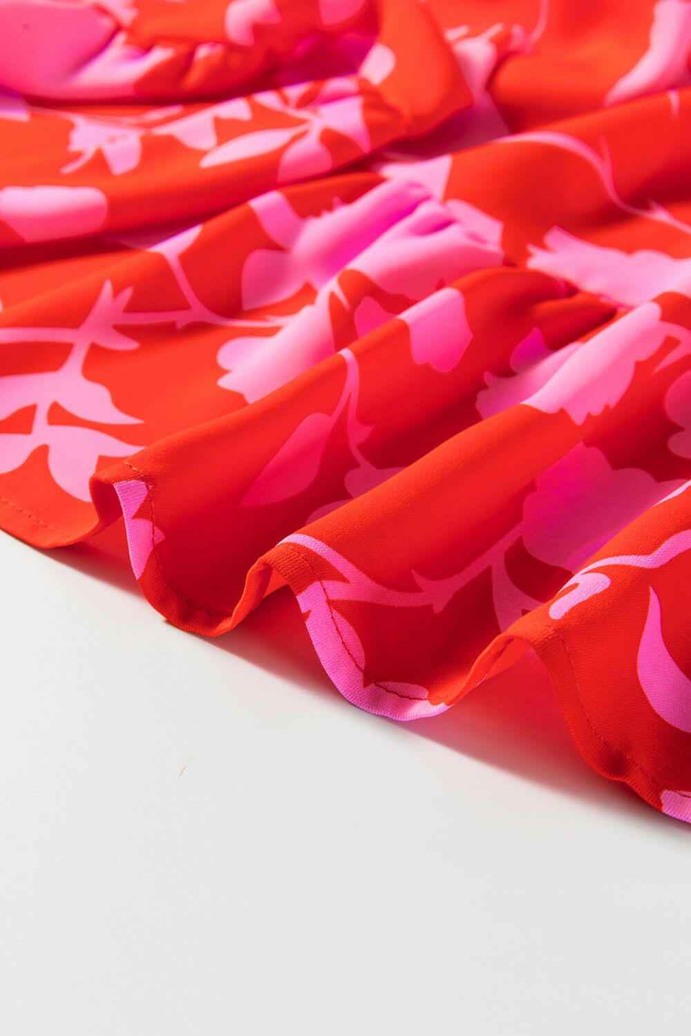 Floral Puff Sleeve Sweetheart Neck Ruffled Mini Dress - StyleLure