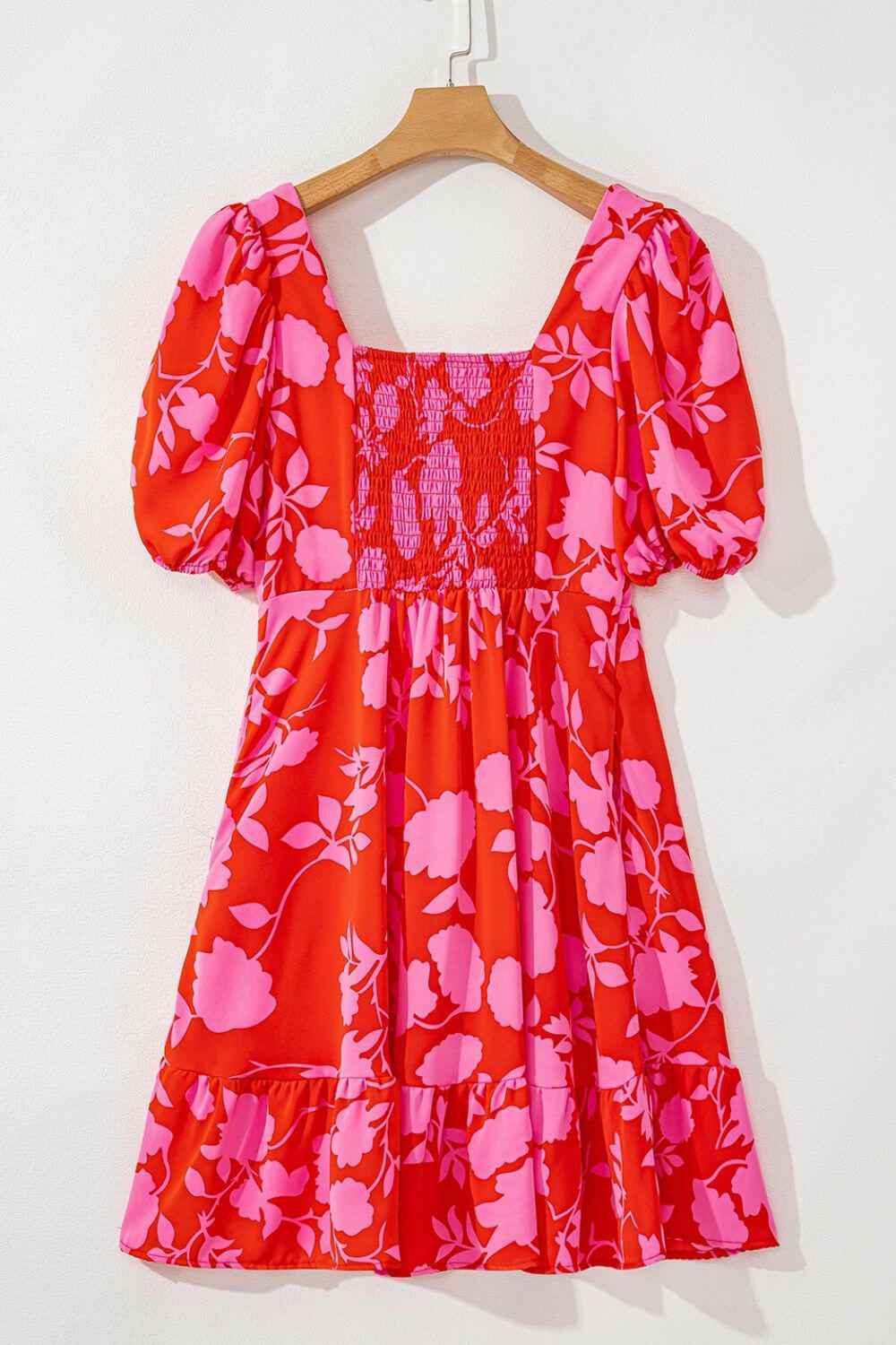 Floral Puff Sleeve Sweetheart Neck Ruffled Mini Dress - StyleLure