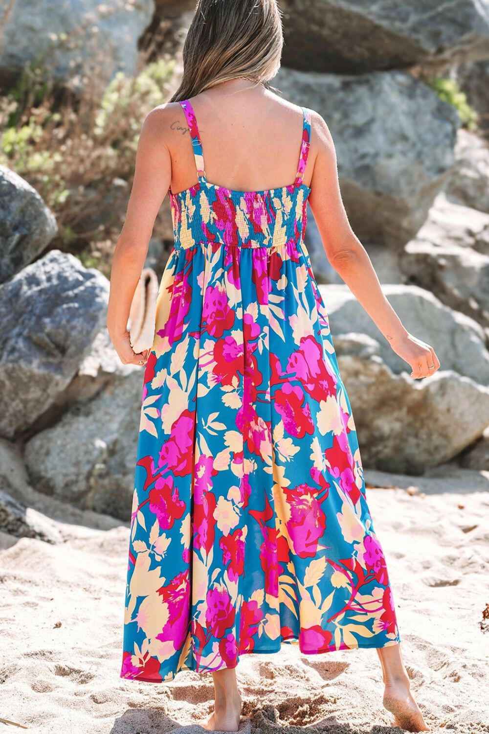 Floral Square Neck Cami Dress with Pockets - StyleLure