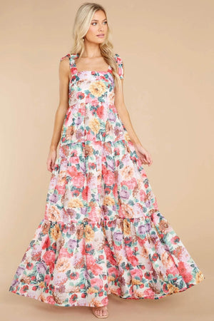 Floral Square Neck Wide Strap Maxi Dress - StyleLure