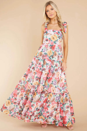 Floral Square Neck Wide Strap Maxi Dress - StyleLure