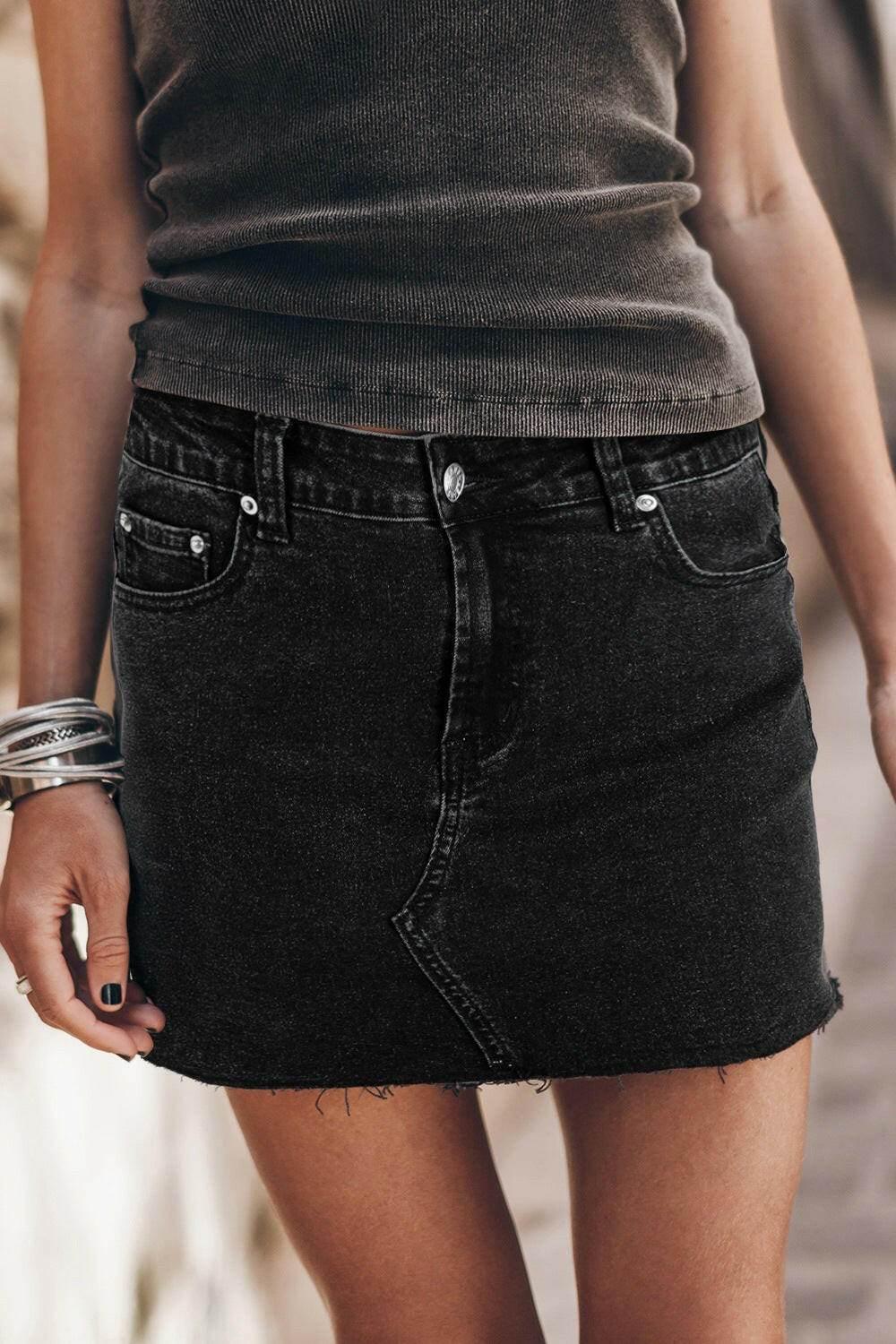 Frayed Hem Denim Mini Skirt - StyleLure