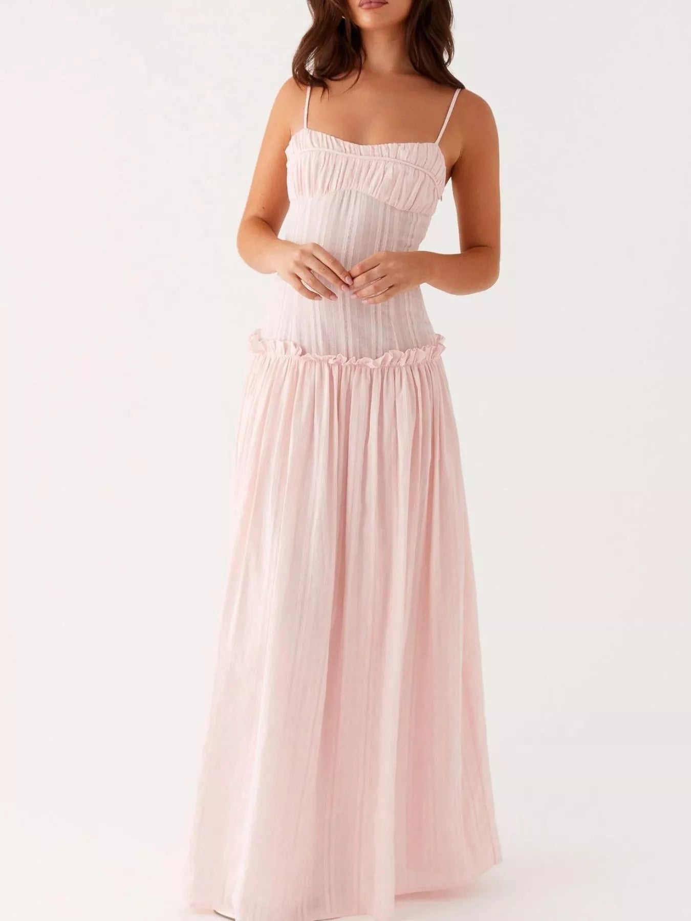 Frill Spaghetti Strap Maxi Dress - StyleLure