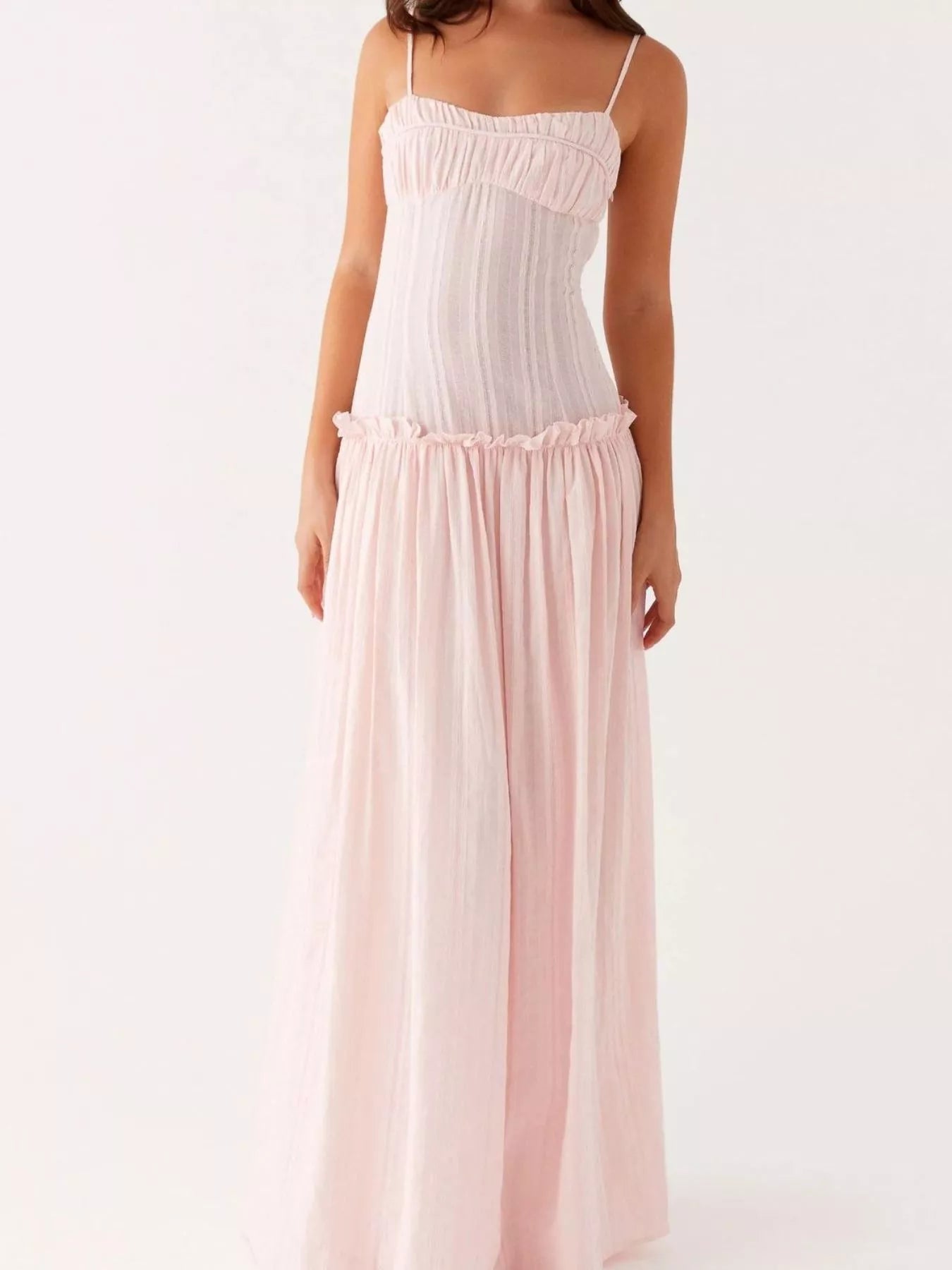 Frill Spaghetti Strap Maxi Dress - StyleLure