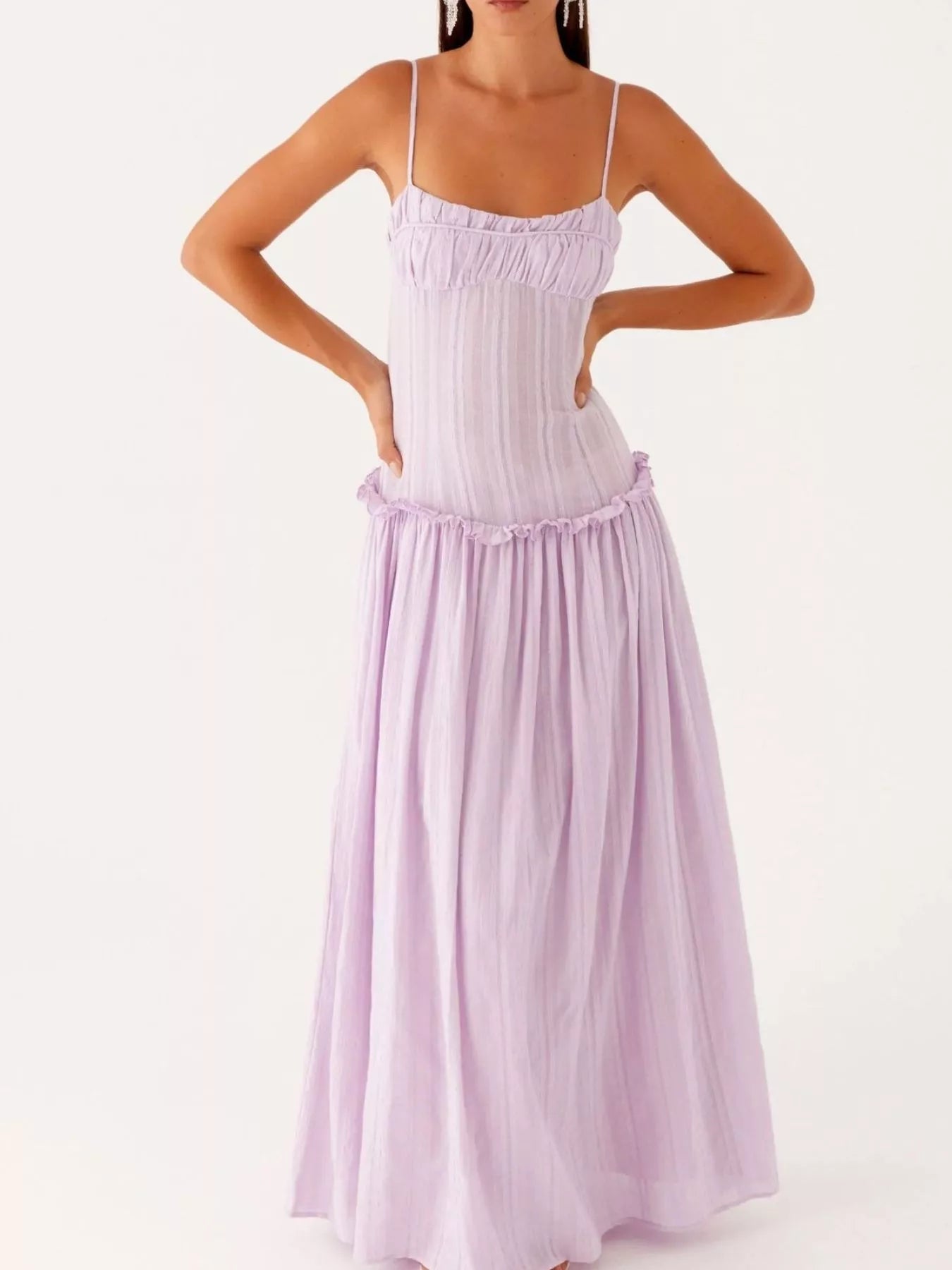 Frill Spaghetti Strap Maxi Dress - StyleLure