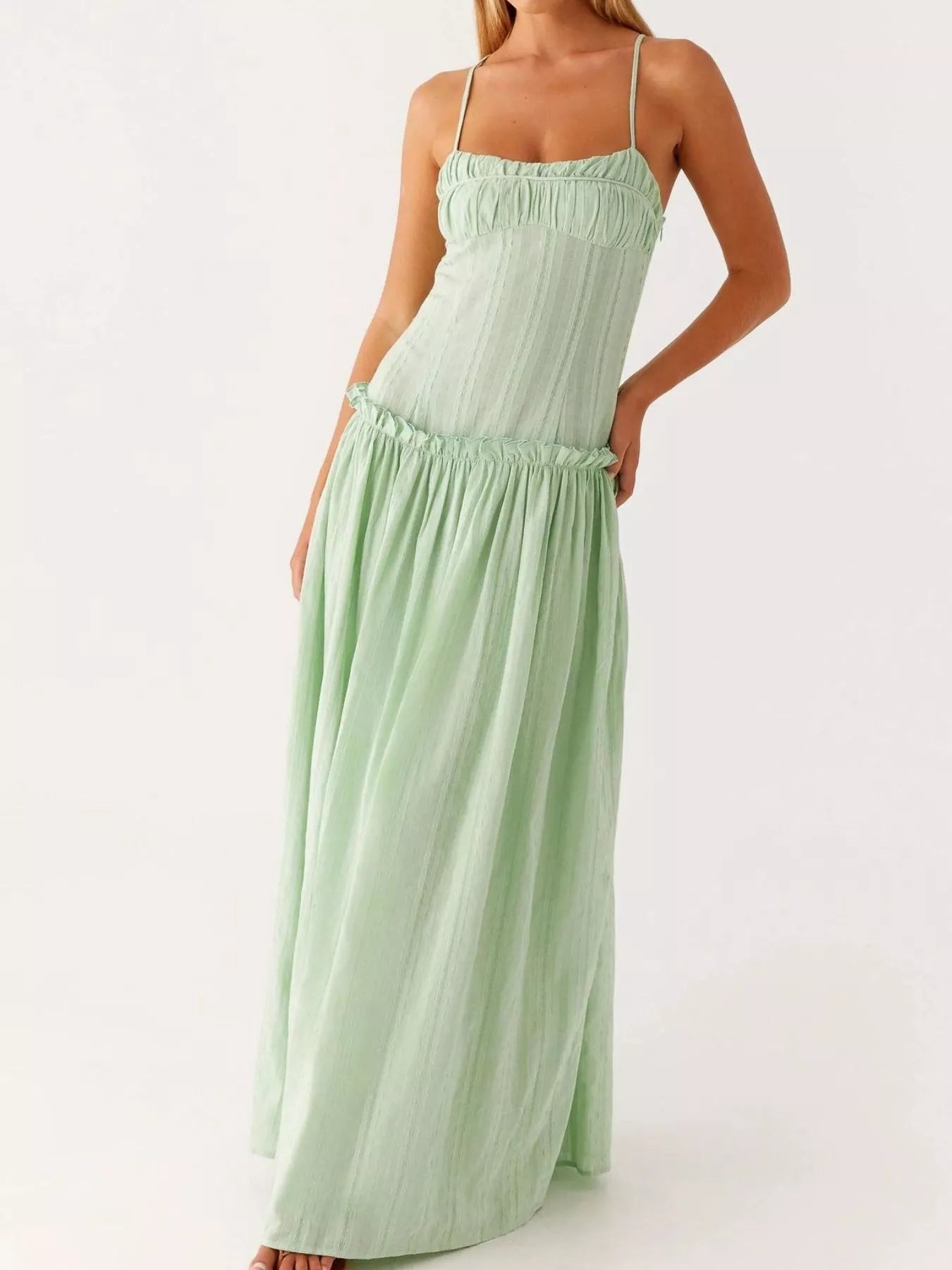 Frill Spaghetti Strap Maxi Dress - StyleLure