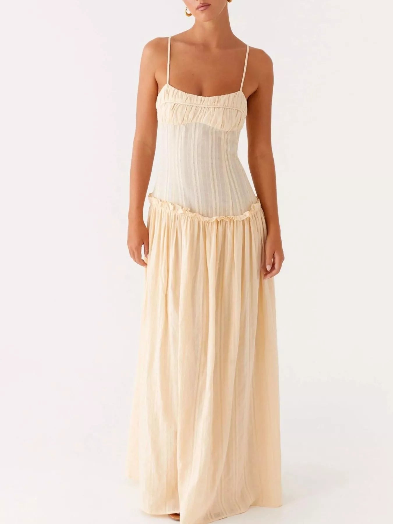 Frill Spaghetti Strap Maxi Dress - StyleLure