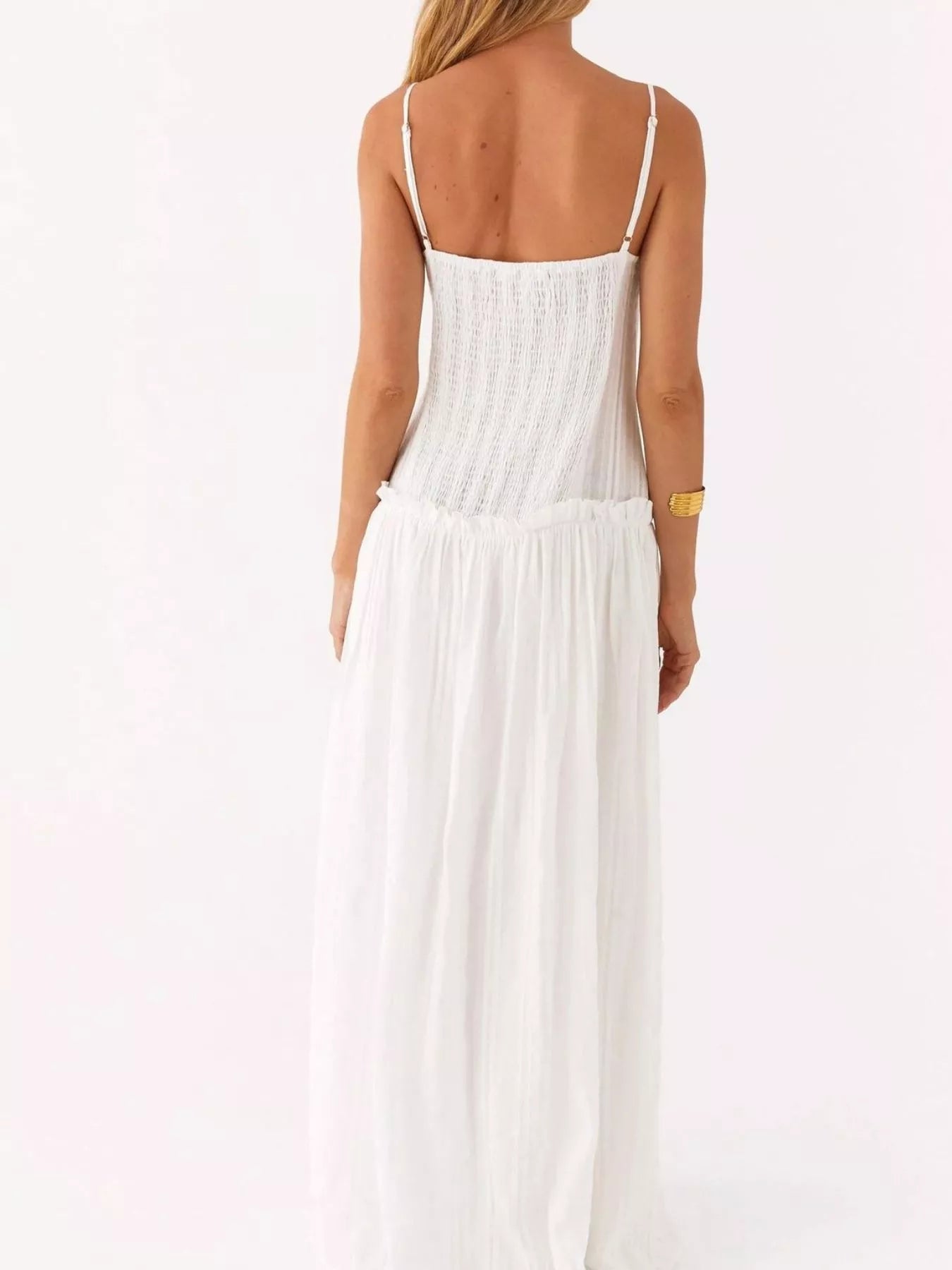 Frill Spaghetti Strap Maxi Dress - StyleLure