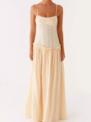 Frill Spaghetti Strap Maxi Dress - StyleLure