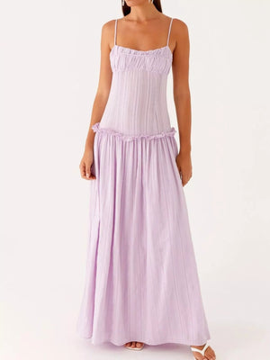 Frill Spaghetti Strap Maxi Dress - StyleLure
