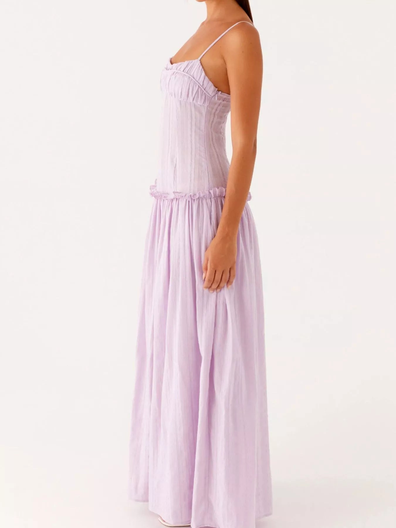 Frill Spaghetti Strap Maxi Dress - StyleLure