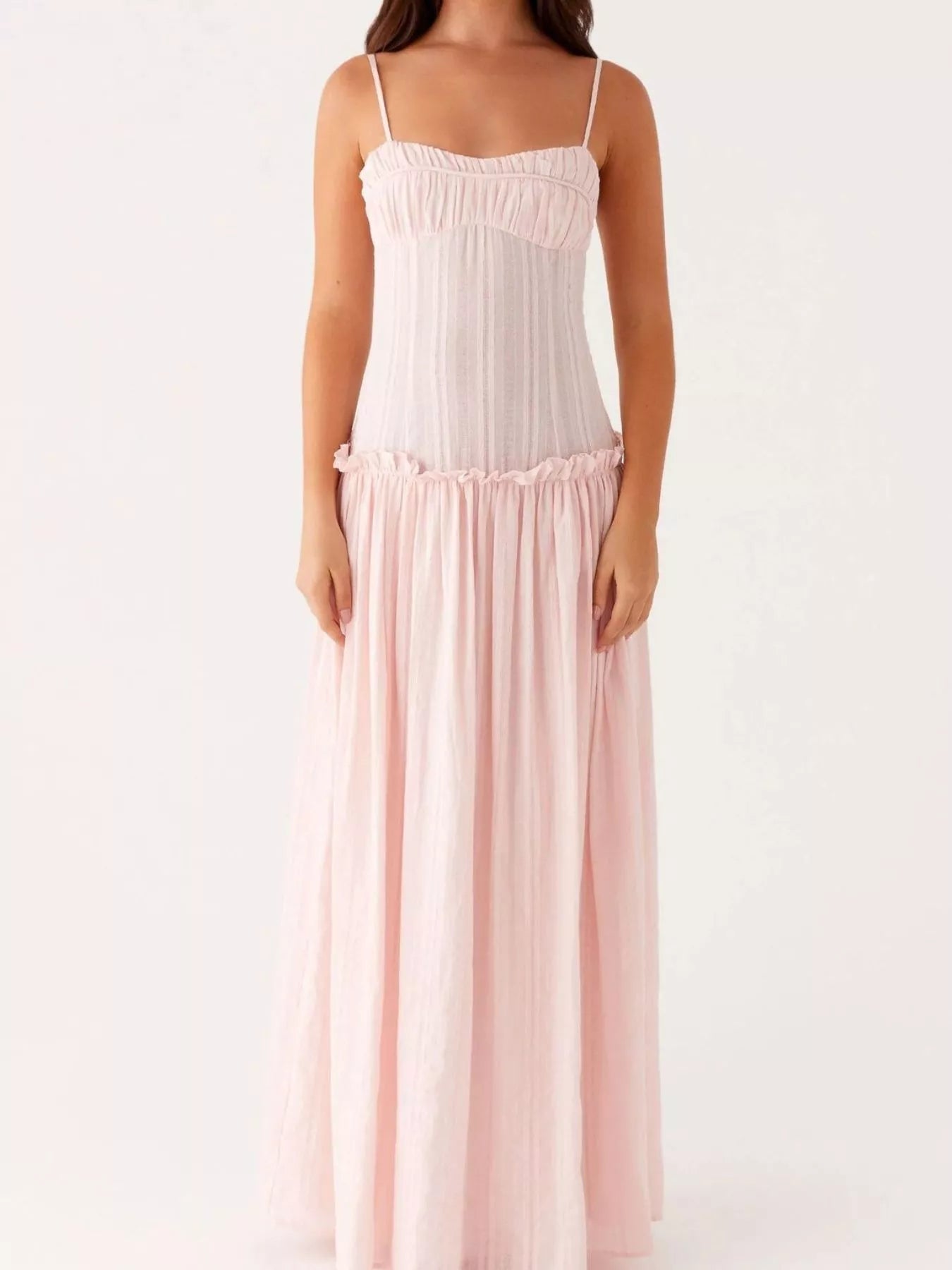 Frill Spaghetti Strap Maxi Dress - StyleLure