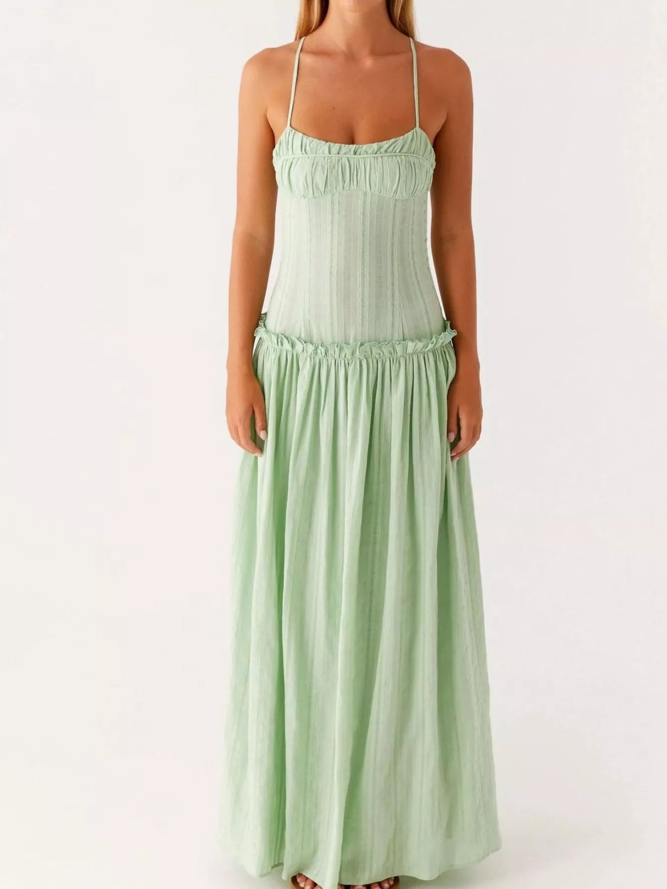 Frill Spaghetti Strap Maxi Dress - StyleLure