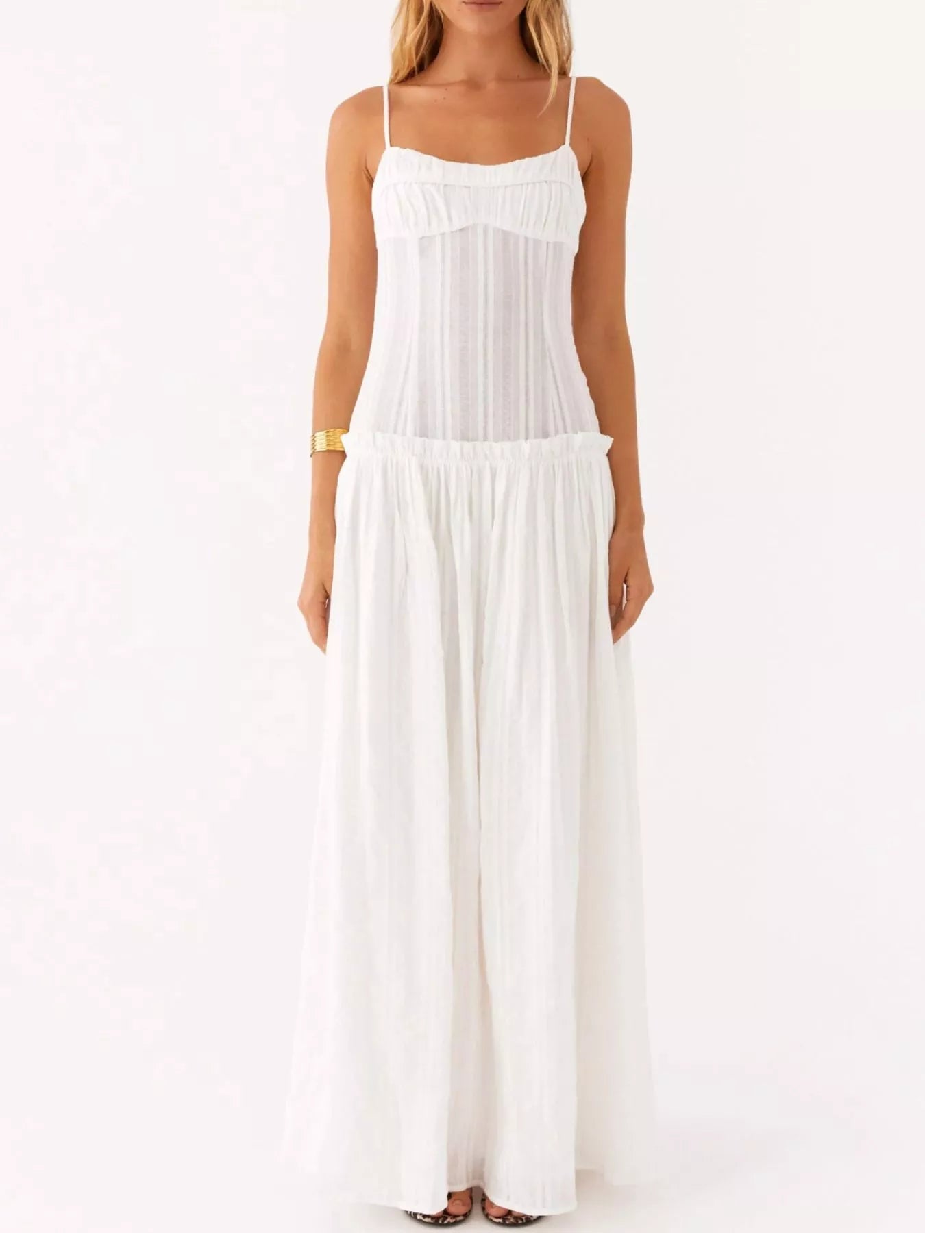 Frill Spaghetti Strap Maxi Dress - StyleLure