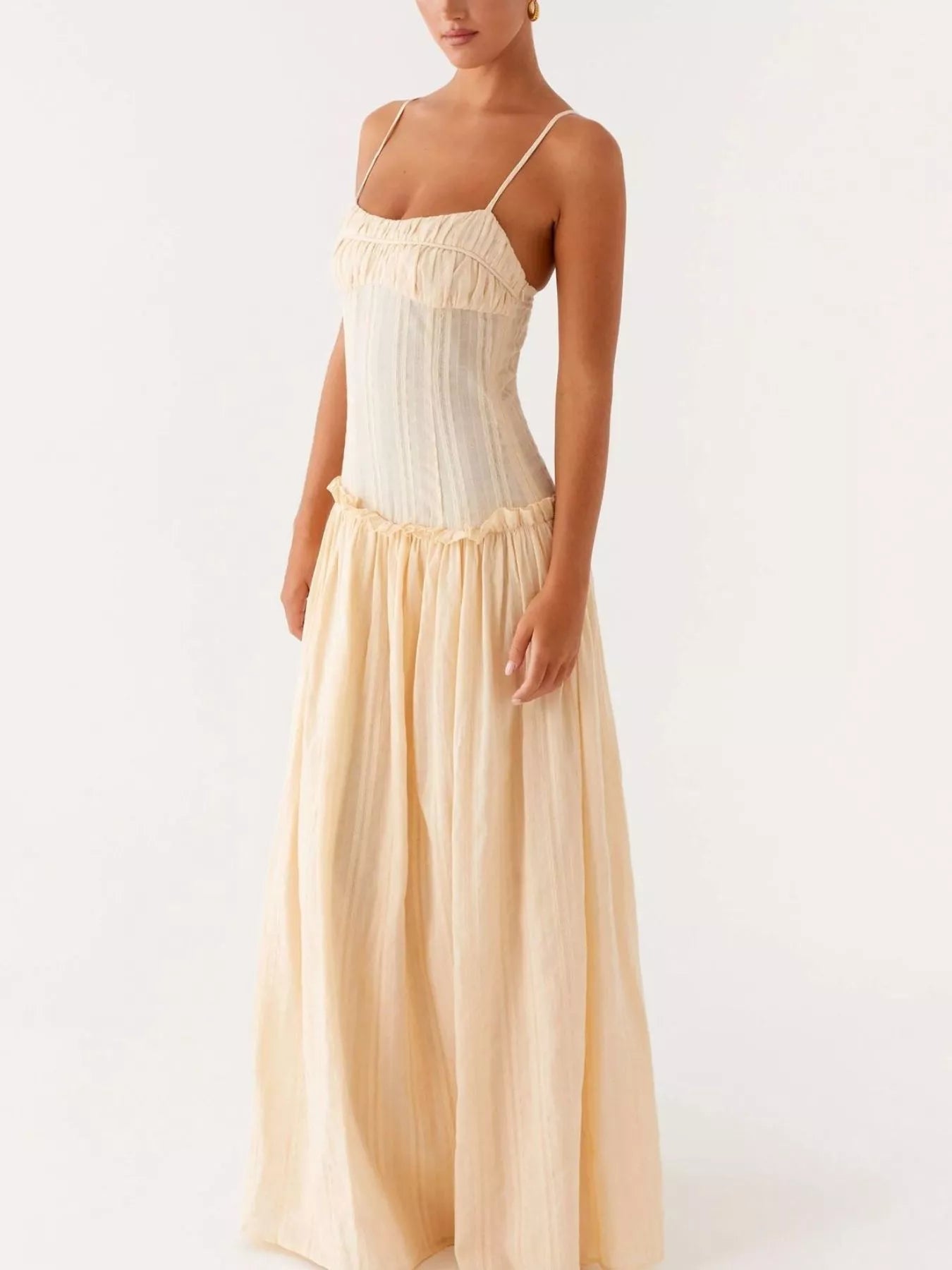 Frill Spaghetti Strap Maxi Dress - StyleLure