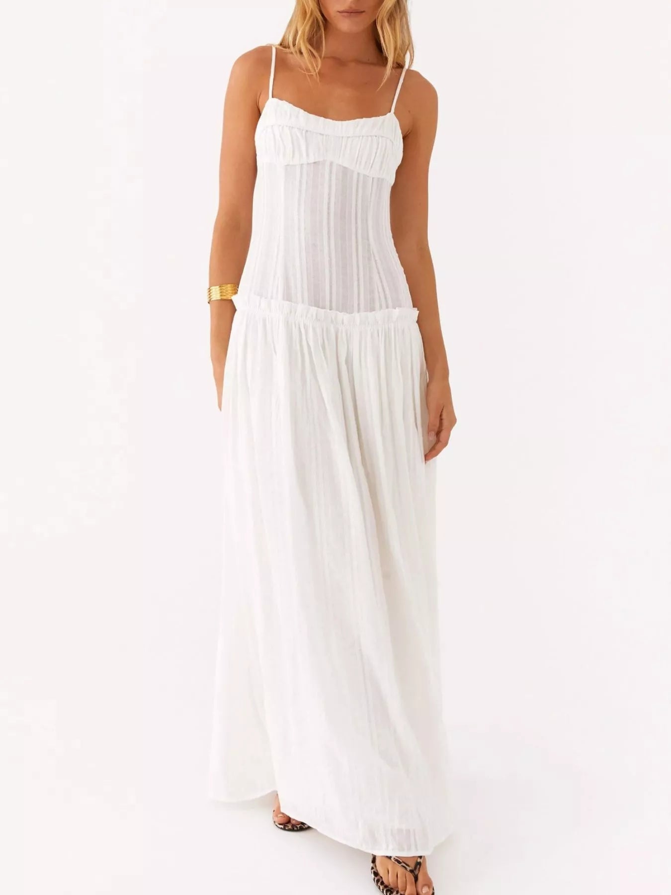 Frill Spaghetti Strap Maxi Dress - StyleLure