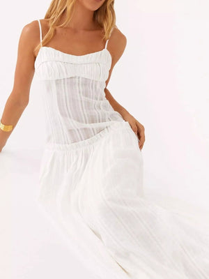 Frill Spaghetti Strap Maxi Dress - StyleLure