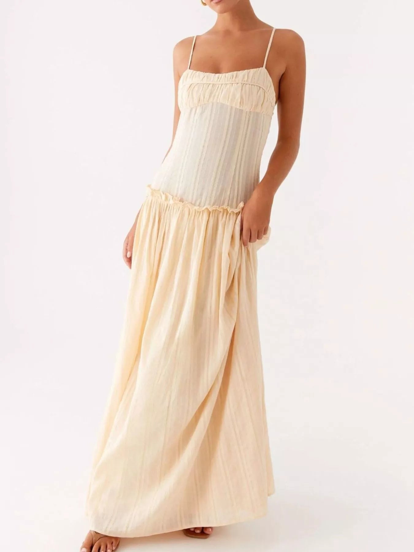 Frill Spaghetti Strap Maxi Dress - StyleLure