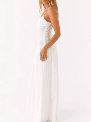 Frill Spaghetti Strap Maxi Dress - StyleLure