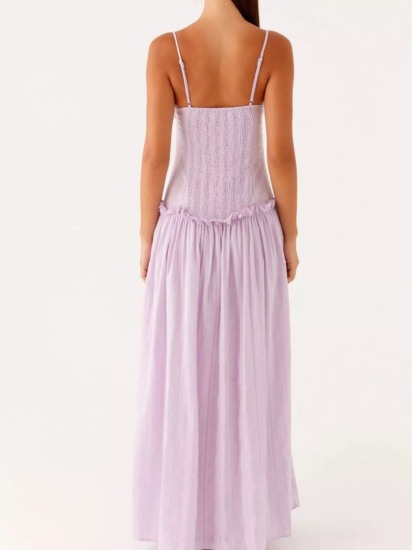 Frill Spaghetti Strap Maxi Dress - StyleLure
