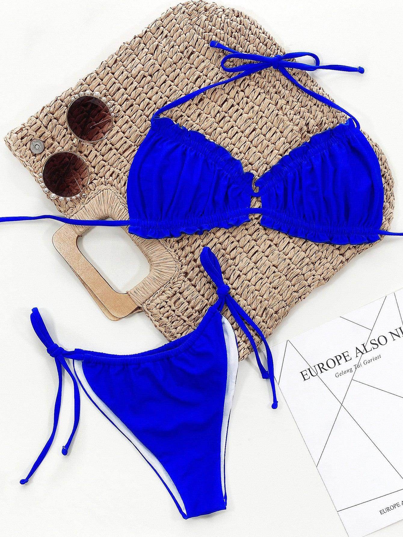Frill Trill Halter Neck Bikini Set - StyleLure