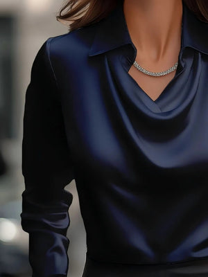 Full Size Collared Neck Long Sleeve Blouse Plus Size - StyleLure