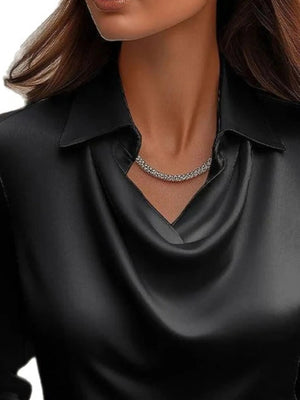 Full Size Collared Neck Long Sleeve Blouse Plus Size - StyleLure