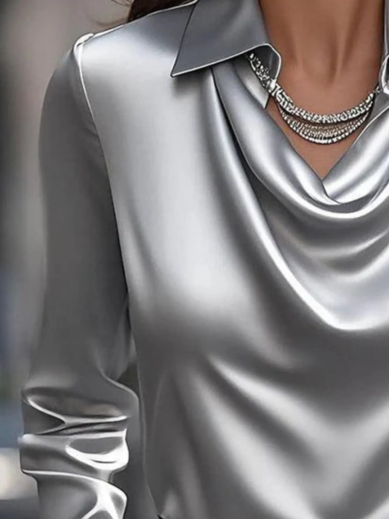 Full Size Collared Neck Long Sleeve Blouse Plus Size - StyleLure