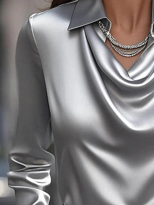 Full Size Collared Neck Long Sleeve Blouse Plus Size - StyleLure