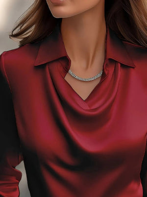 Full Size Collared Neck Long Sleeve Blouse Plus Size - StyleLure