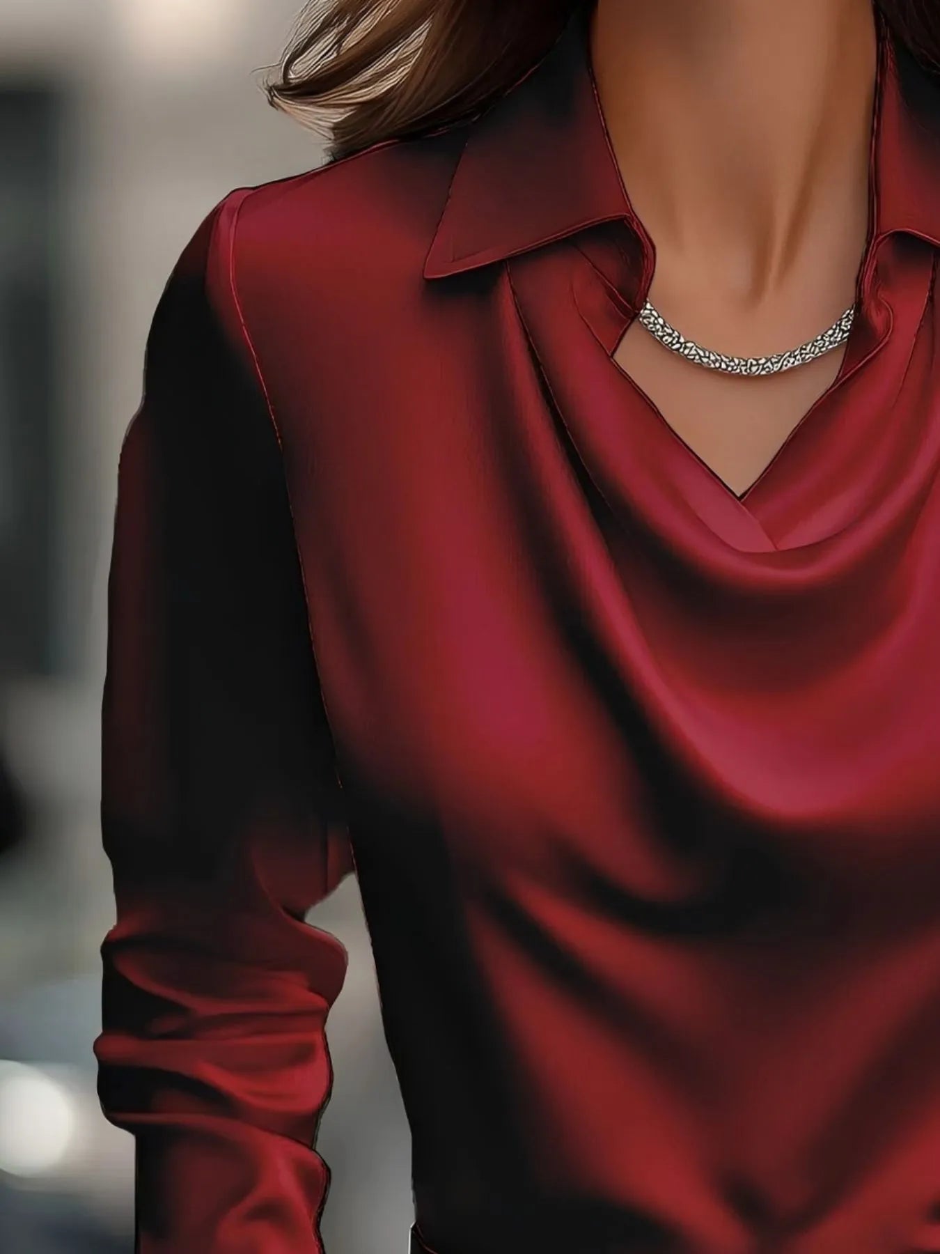 Full Size Collared Neck Long Sleeve Blouse Plus Size - StyleLure