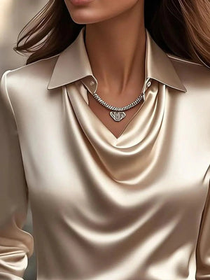 Full Size Collared Neck Long Sleeve Blouse Plus Size - StyleLure