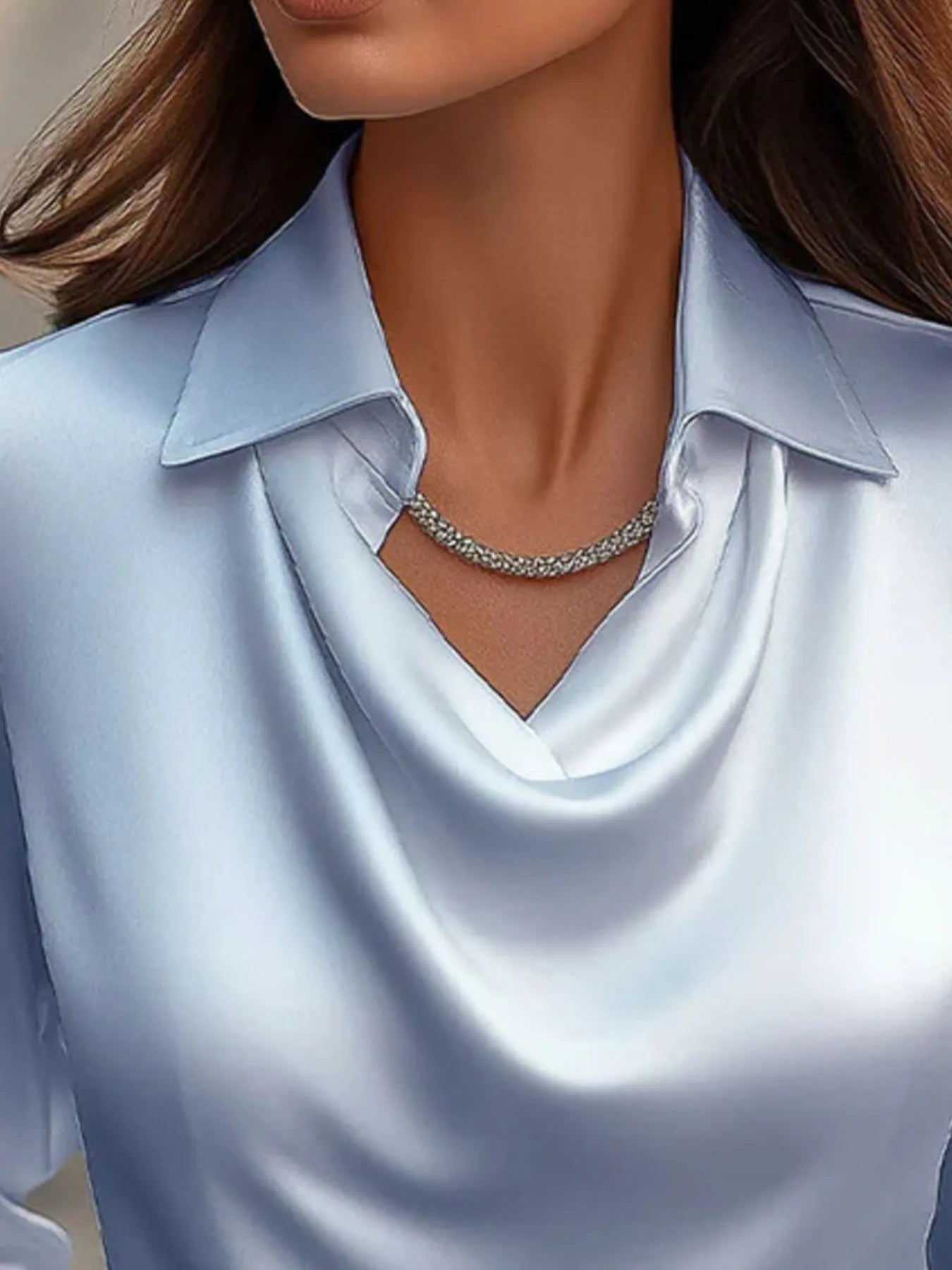 Full Size Collared Neck Long Sleeve Blouse Plus Size - StyleLure