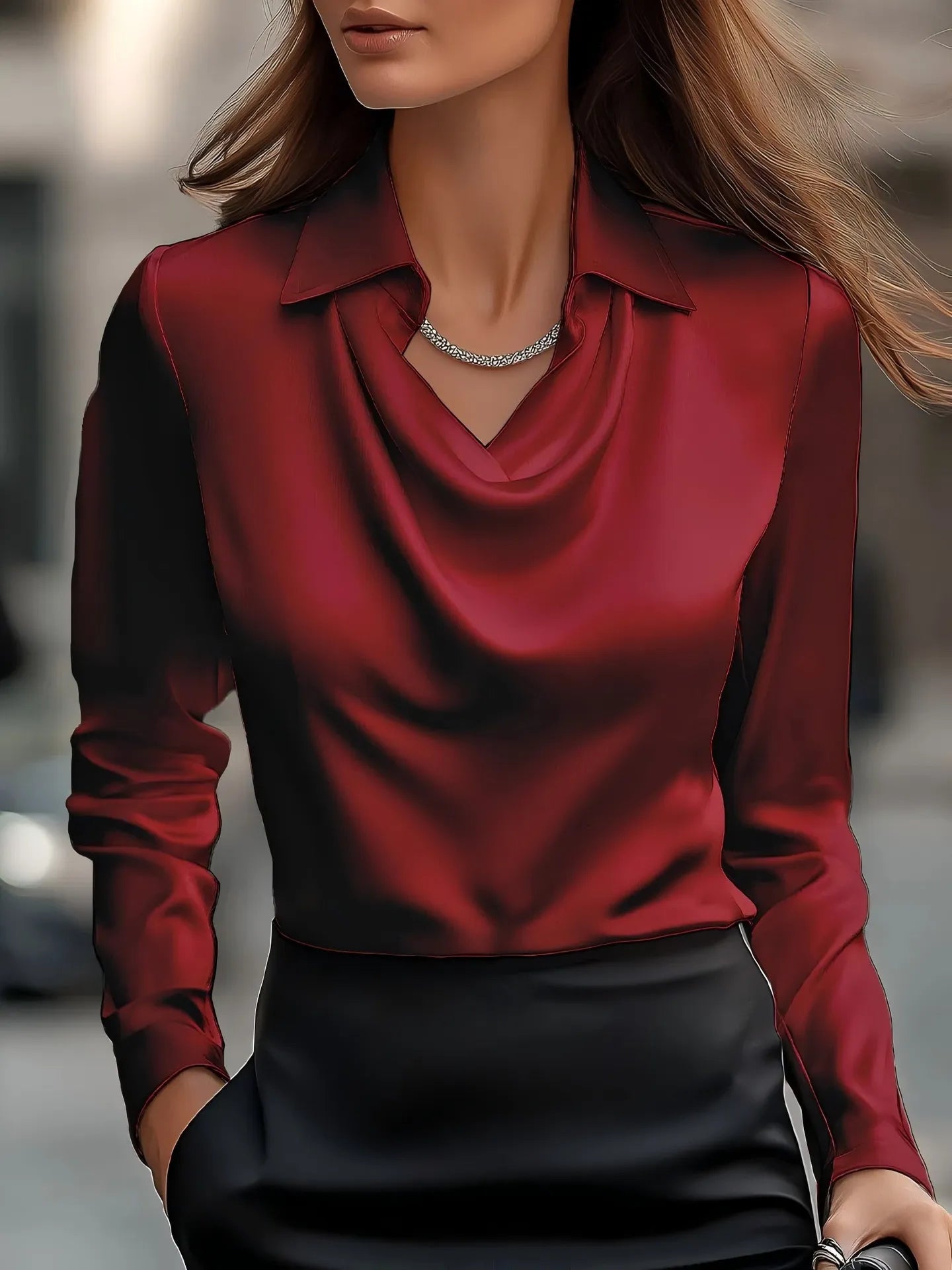 Full Size Collared Neck Long Sleeve Blouse Plus Size - StyleLure