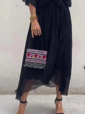 Full Size Flowy Tie Front Midi Dress with Flutter Sleeves Plus Size - StyleLure