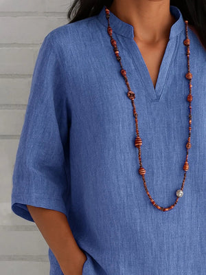 Full Size Notched Three - Quarter Sleeves Blouse Plus Size - StyleLure