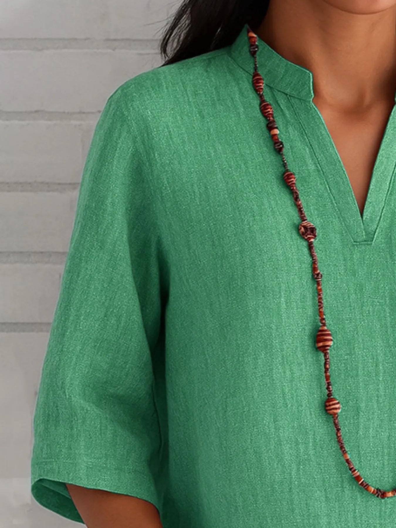 Full Size Notched Three - Quarter Sleeves Blouse Plus Size - StyleLure