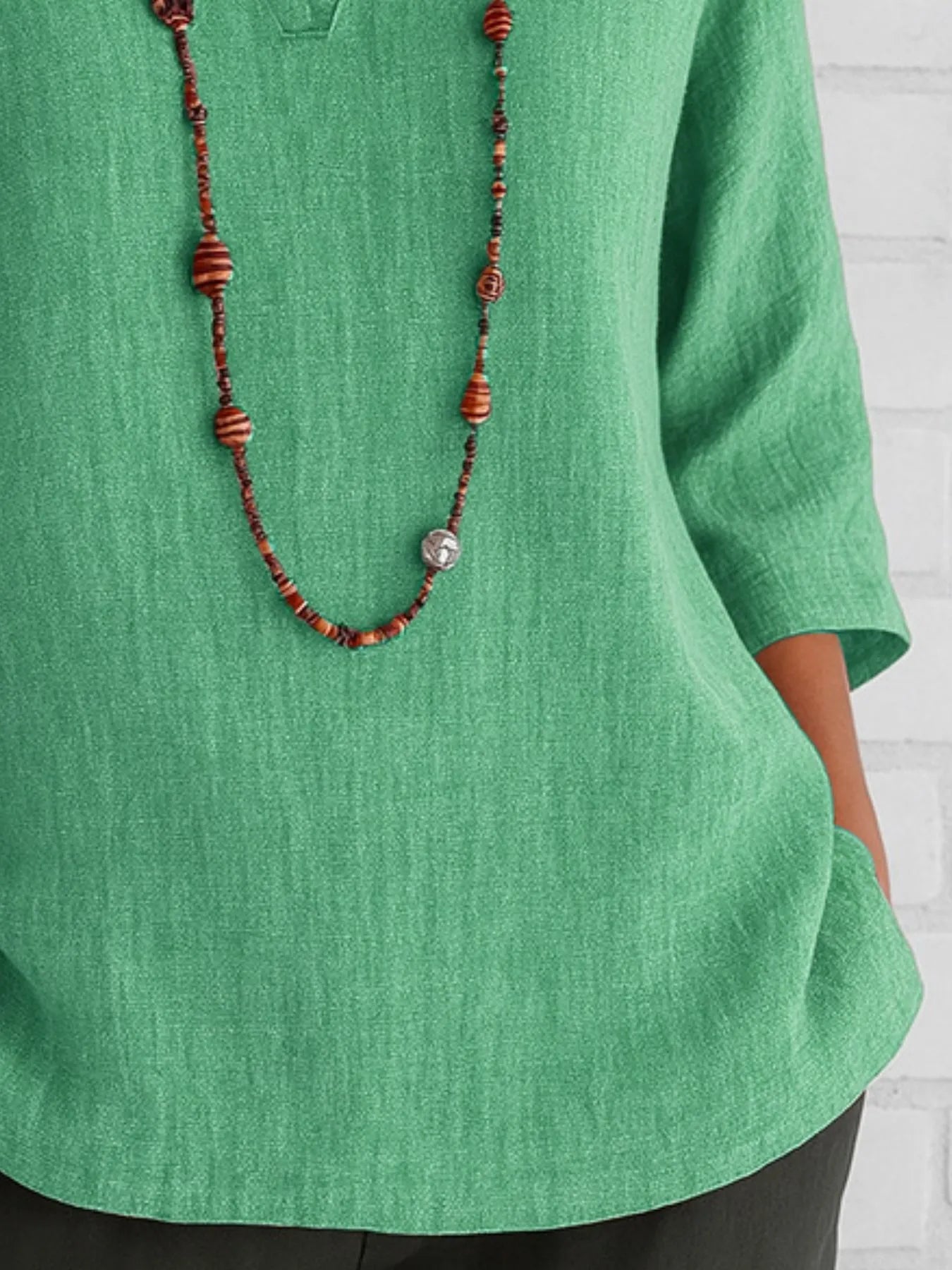 Full Size Notched Three - Quarter Sleeves Blouse Plus Size - StyleLure