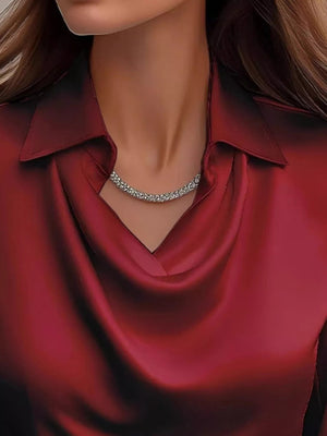 Full Size Satin Cowl Neck Long Sleeve Blouse Plus Size - StyleLure