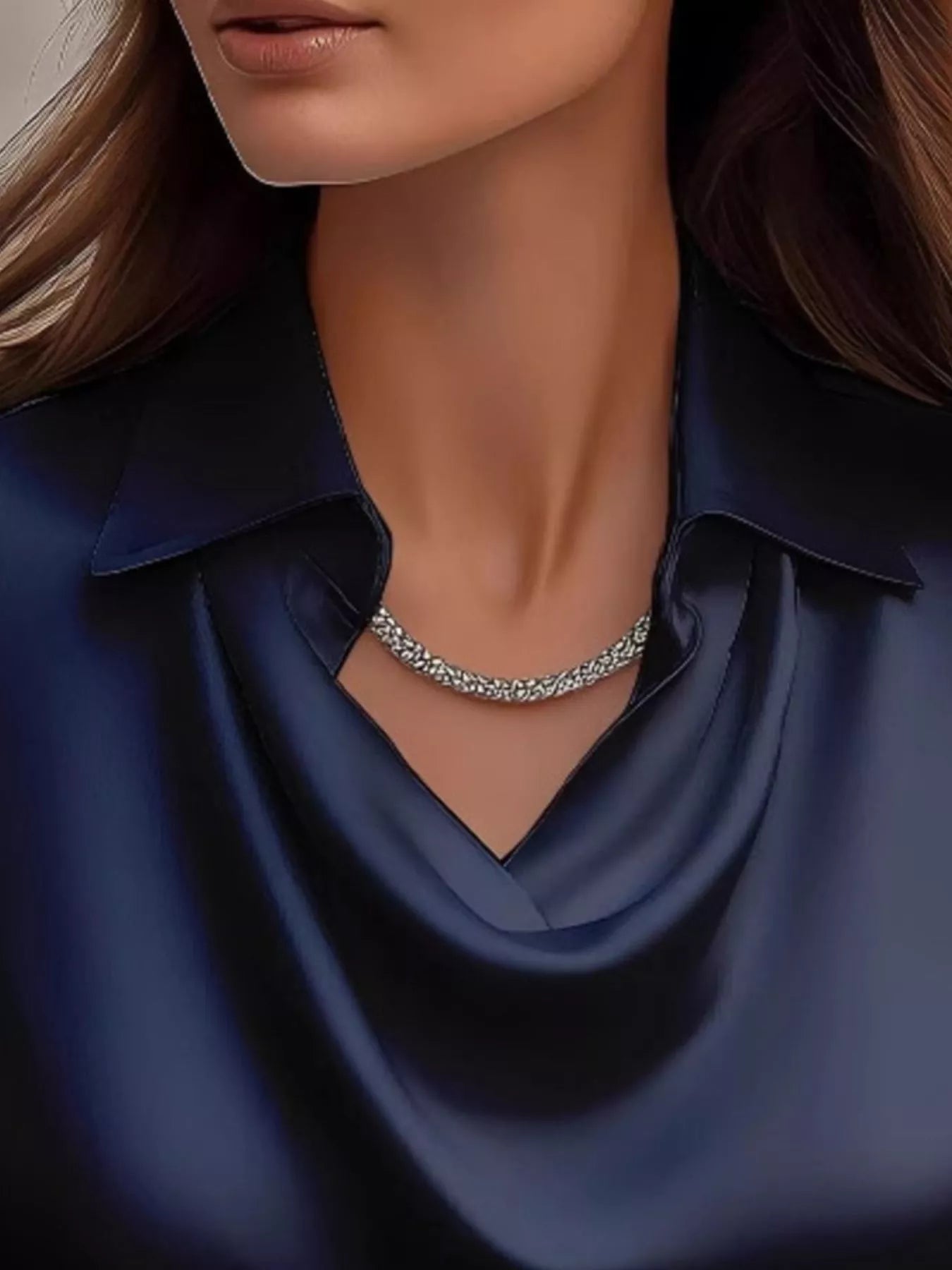 Full Size Satin Cowl Neck Long Sleeve Blouse Plus Size - StyleLure