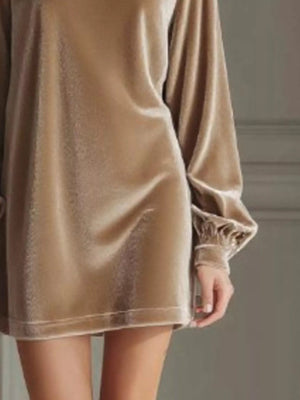 Full Size Velvet Long Sleeve Mini Dress Plus Size - StyleLure