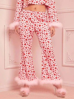 Heart Print Long Sleeve Top and Pants Lounge Set - StyleLure