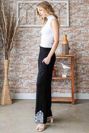 Heimish Full Size Solid Damask Casual Pants Plus Size - StyleLure